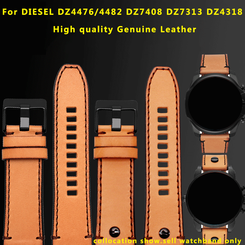 Diesel Watches Smartwatch - 빈티지 남성용 소가죽 시계 스트랩, 다크