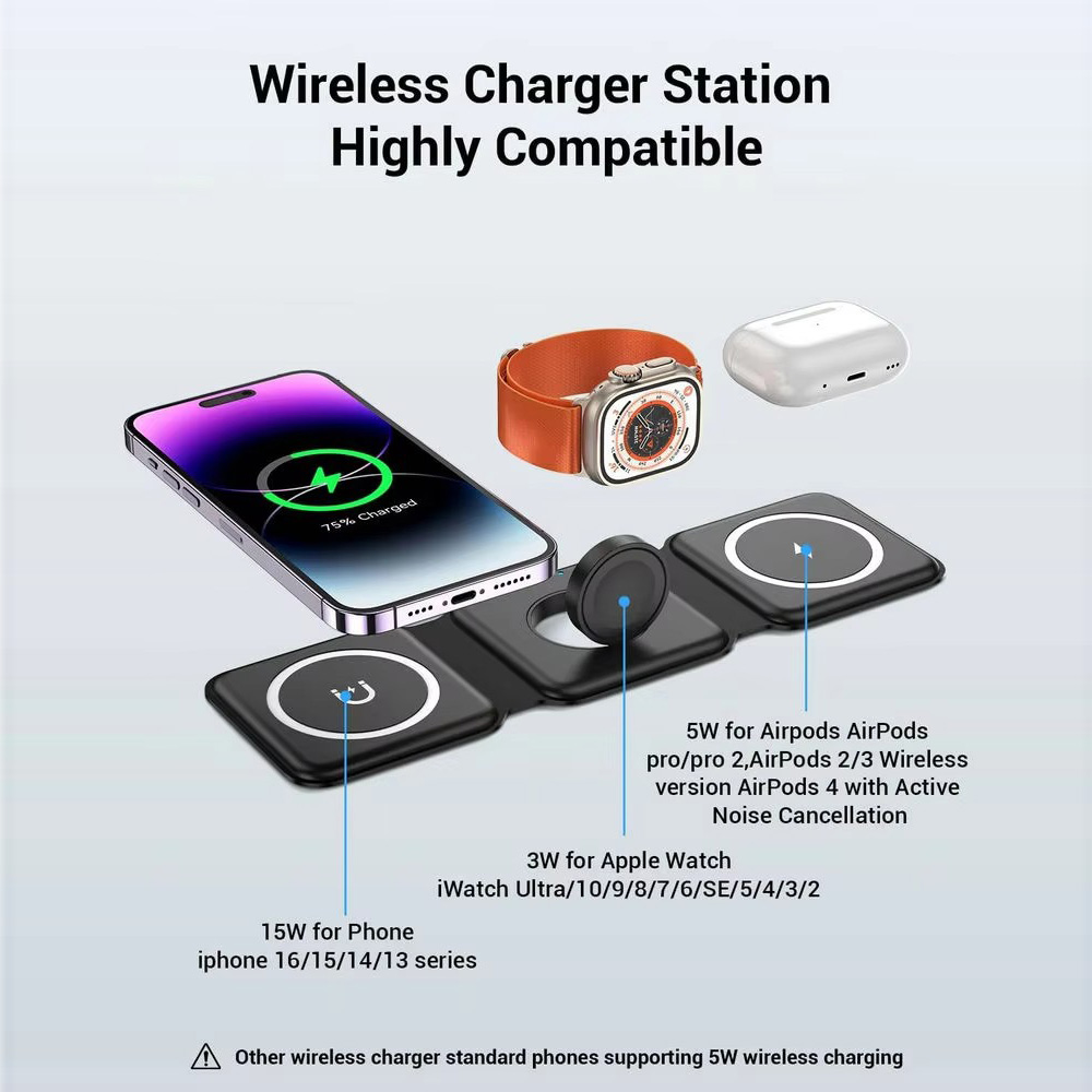 3-in-1 마그네틱 폴딩 무선 충전기, 15W 고속  - Smartwatch Apple Watch 리뷰 및 가격