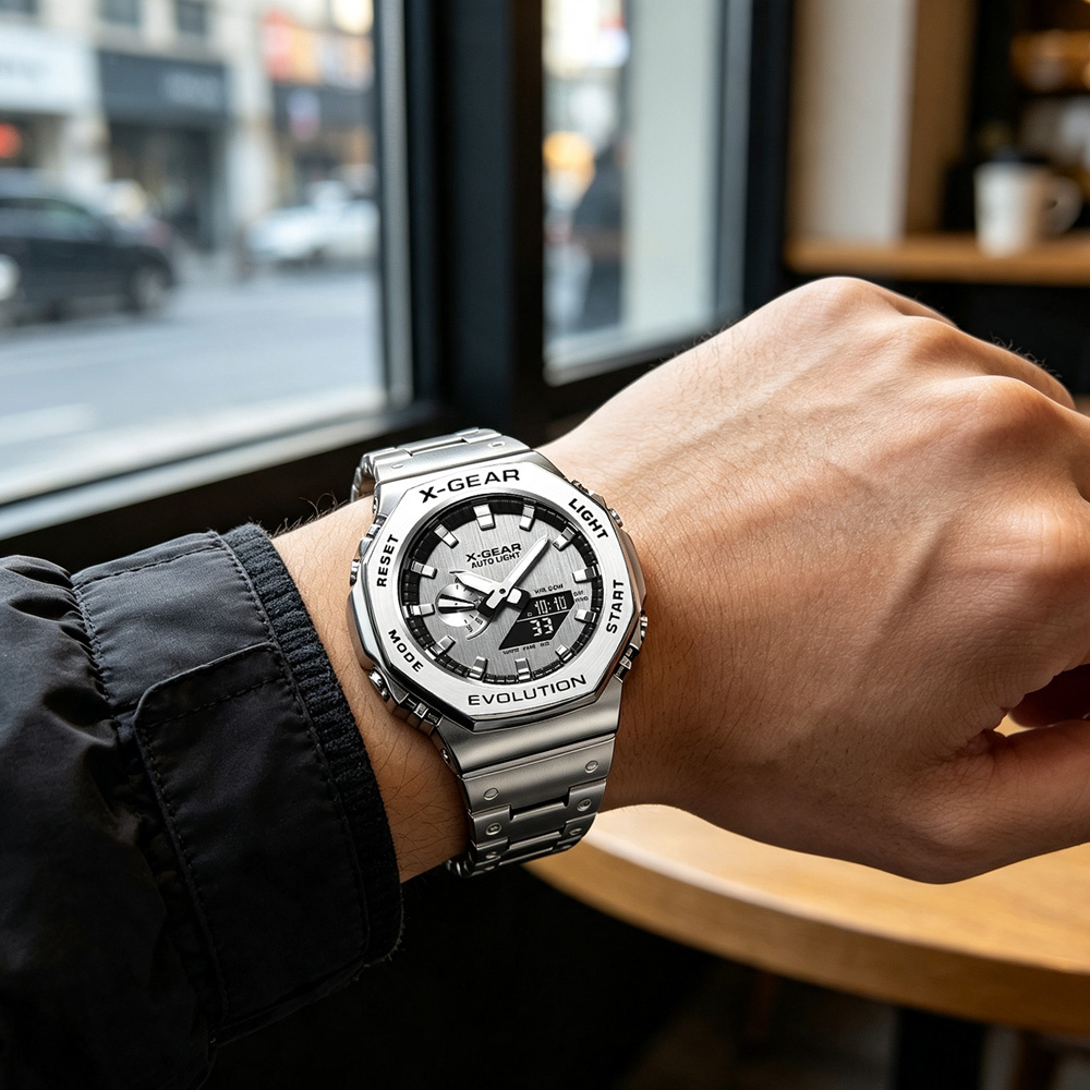 X-GEAR 듀얼 디스플레이 디지털 스포츠 시계 스틸  - Smartwatch Sports Watches For Men 리뷰 및 가격