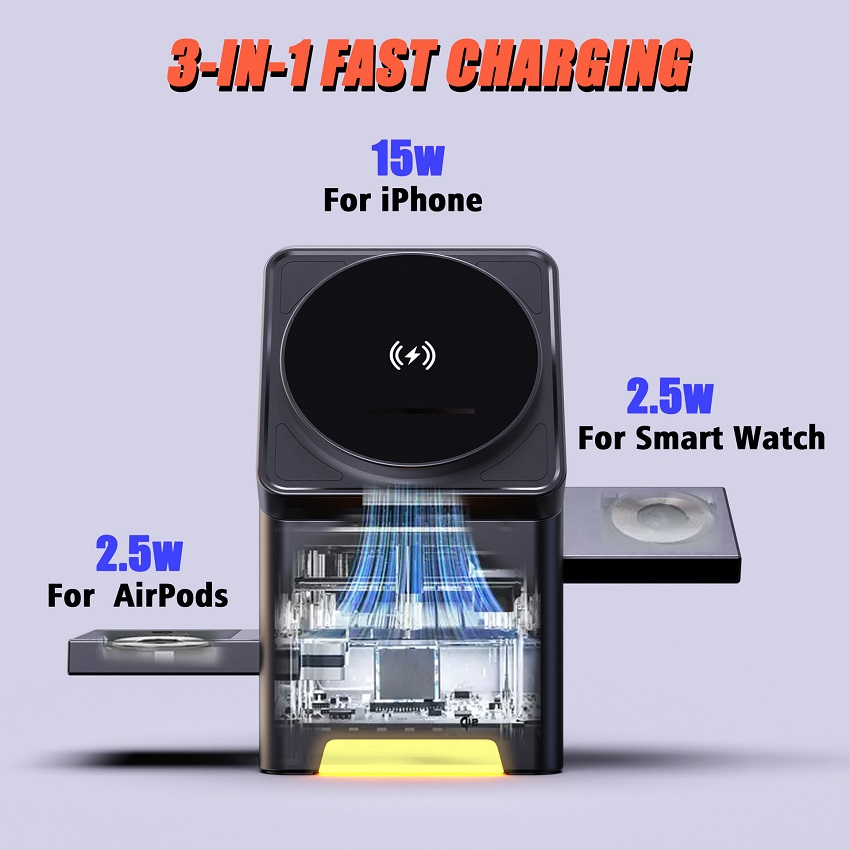 3 in 1 마그네틱 무선 충전기 접이식 15W 고속  - Smartwatch Apple Watch 리뷰 및 가격